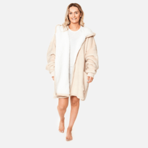 OHS Sherpa Zip Up Hoodie Blanket from Online Home Shop showing natural sherpa texture