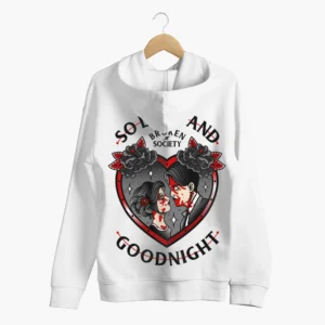 So Long And Goodnight Hoodie from Broken Society in white showing tattoo-art heart design on the back