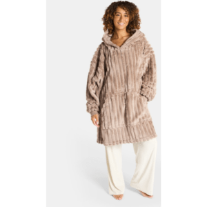OHS Adults Ribbed Fleece Hoodie Blanket from Online Home Shop showing mink ribbed fleece texture