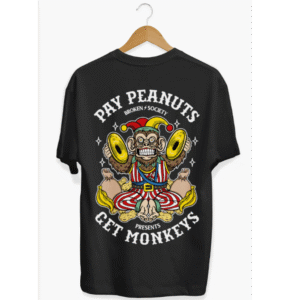 Pay Peanuts T-Shirt in black from Broken Society featuring bold tattoo-inspired artwork on unisex tee