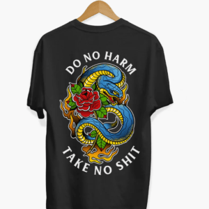 Do No Harm T-Shirt from Broken Society showing tattoo-art design in black