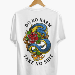 Do No Harm T-Shirt from Broken Society showing tattoo-art design in white