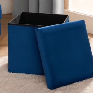 Teal OHS Matte Velvet Foldable Cube Storage Ottoman from OHS with lid removed showing internal storage space