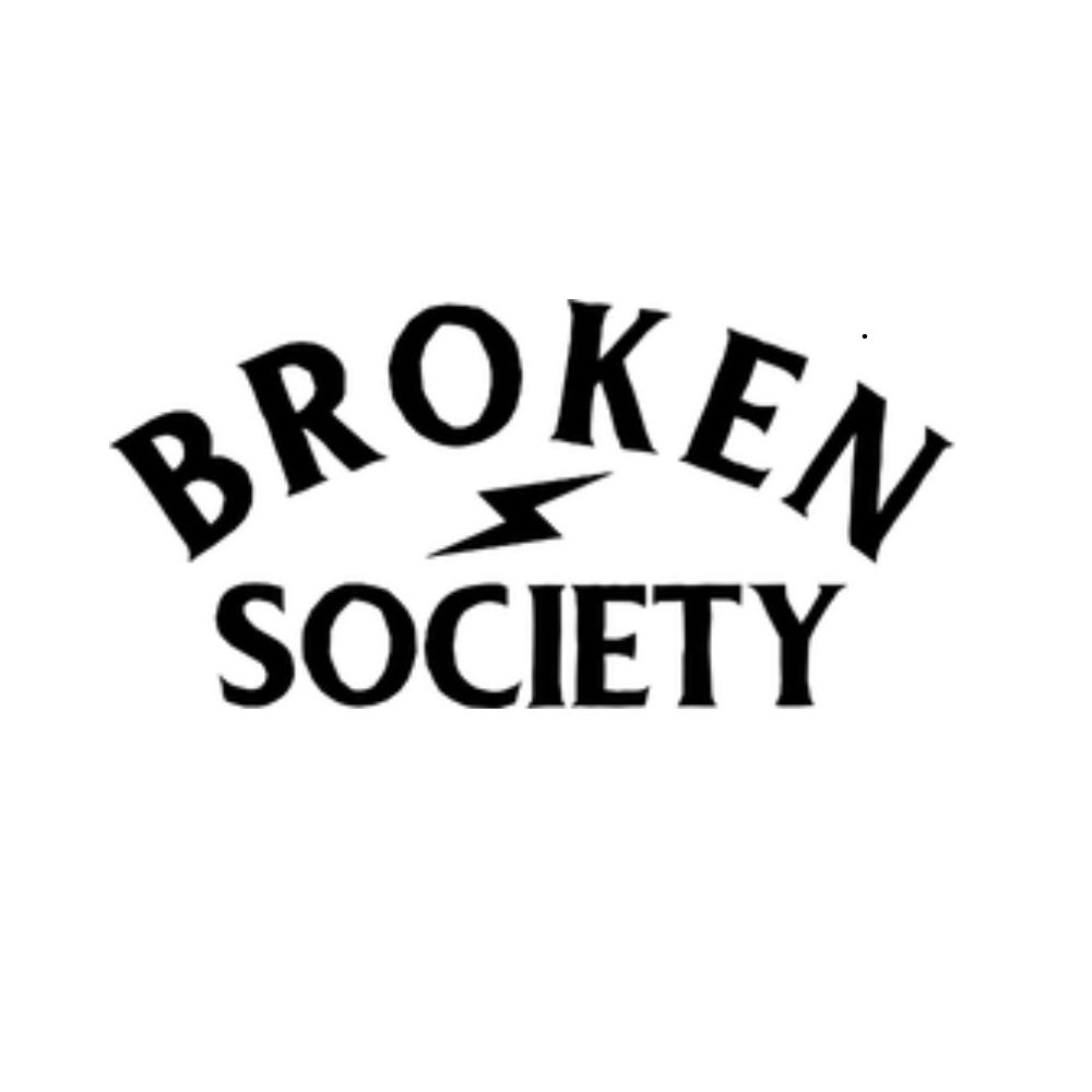 broken society logo with bold typography and lightning bolt design