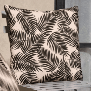 Palm leaf indoor outdoor cushion covers from OHS featuring monochrome tropical leaf print design
