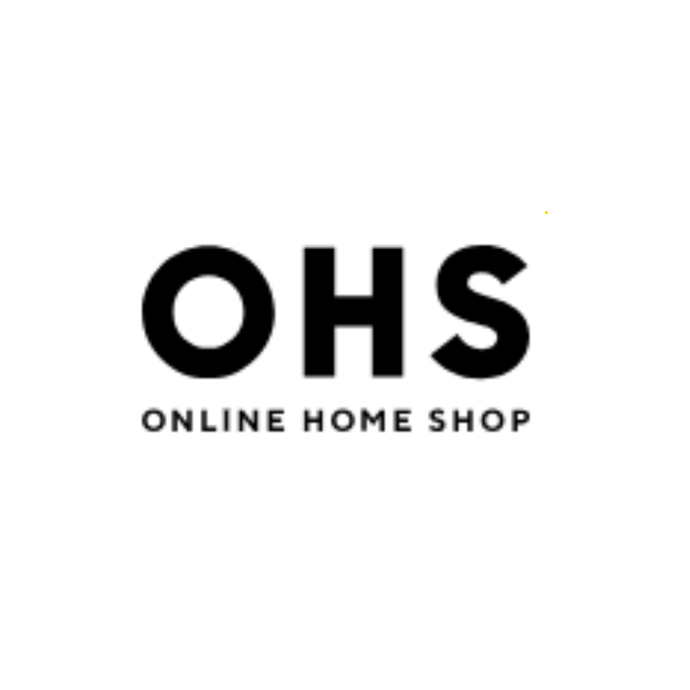 ohs online home shop logo in black text on white background