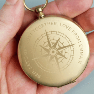 Personalised Keepsake Compass from Card Factory showing engraved keepsake style