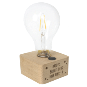 Personalised Stars LED Table Lamp from Card Factory showing LED light design with personalised wooden base