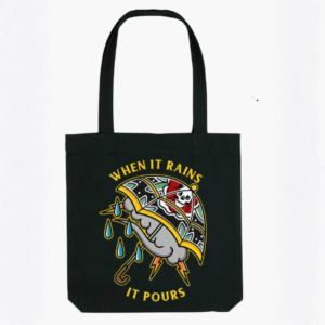 When It Rains It Pours Tote Bag from Broken Society showing bold graphic statement design