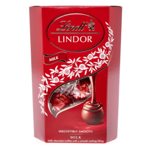 Lindt Lindor milk chocolate truffles box with red packaging and smooth melting chocolate filling