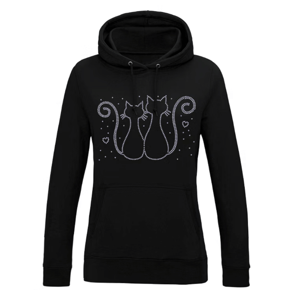 Love Cats Rhinestone Hoodie from Cats in Charge showing smoky black hoodie with rhinestone detailing
