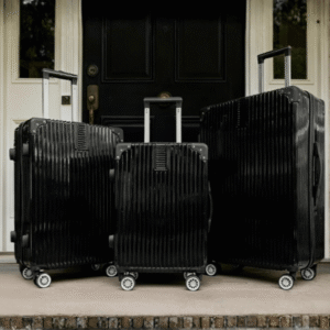 Black hard shell suitcase set with cabin, medium and large cases