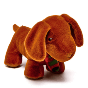 Sausage Dog With Tartan Scarf Soft Toy from Card Factory showing a cuddly dog design with tartan scarf