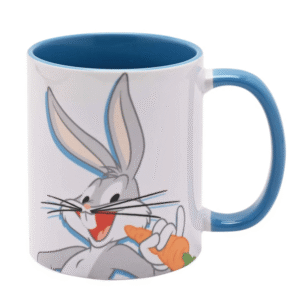 Bugs Bunny Mug from The Home of Characters showing Bugs Bunny illustration with light blue interior and handle