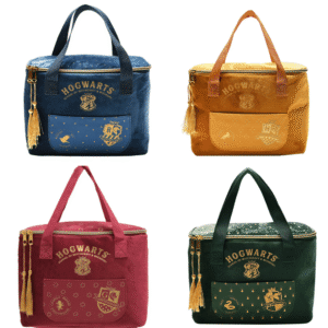 Harry Potter Hogwarts House Alumni Lunch Bags from The Home of Characters showing Ravenclaw, Hufflepuff, Gryffindor and Slytherin designs