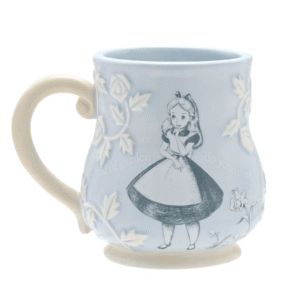 Disney Alice in Wonderland Embossed Mug - Alice from The Home of Characters showing a light blue embossed ceramic mug featuring Alice