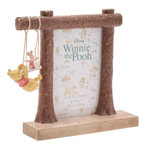 Disney Winnie The Pooh & Piglet Swing Photo Frame from The Home of Characters showing Winnie the Pooh and Piglet on a swing around a portrait photo frame