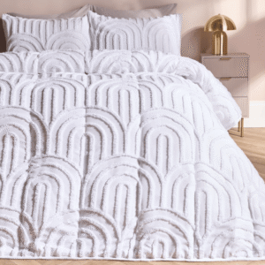 Tufted Arches Quilted Coverless 7.5 Tog Duvet Set from OHS showing the white tufted arch quilted design