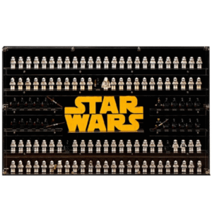 124 LEGO® Star Wars™ Minifigures Wall Display Case from BrickZoneHub showing the six tier wall mounted display design