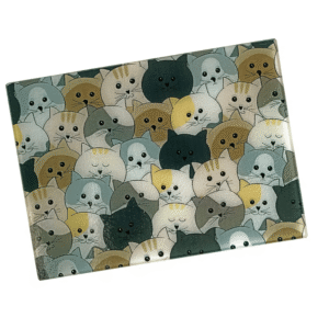Lots of Cats Glass Chopping Board from Cats in Charge showing a playful Lots of Cats design on a tempered glass chopping board