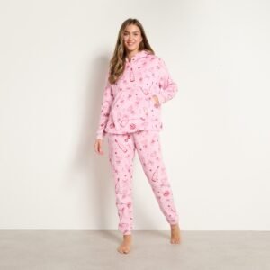 OHS Bows and Cocktails Fleece Hoodie Loungewear Set, Pink