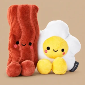 Bacon and Egg Plush Pair from Lush Lobster featuring streaky bacon and fried egg plush characters