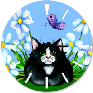 Black Cat Design Clock from Cats in Charge with a glossy aluminium face and cut-out hour markers
