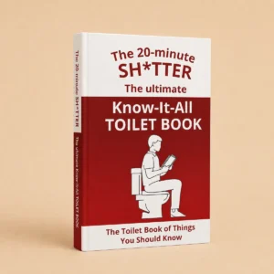 The Toilet Book of Things You Should Know from Lush Lobster showing a red and white cover with an illustration of a person reading on the toilet